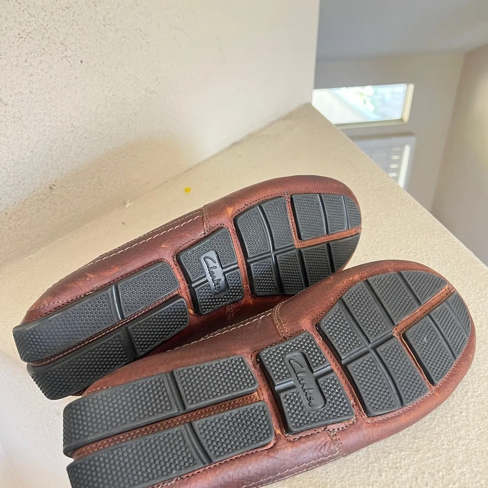 Clarks Men's Comfort Slip‎ On Brown Leather Loafers Brown Driving Shoes Work 13